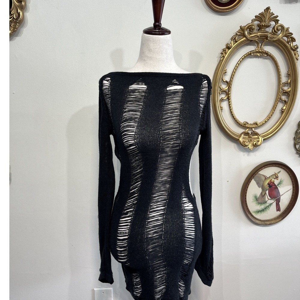Jaded London Black Distressed Ladder Knit Long Sleeve Mini Dress Size S